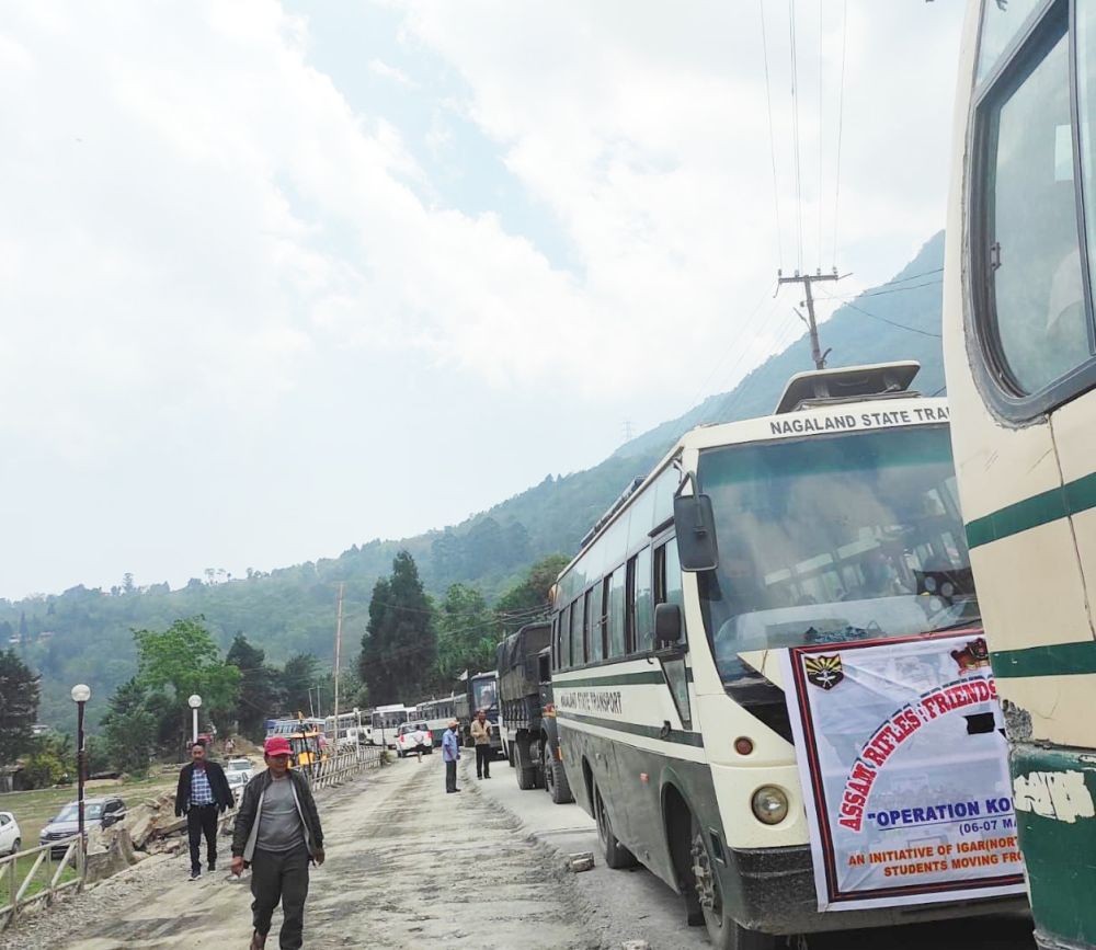 NST buses used to ferry stranded civilians from Manipur. (Morung Photo)